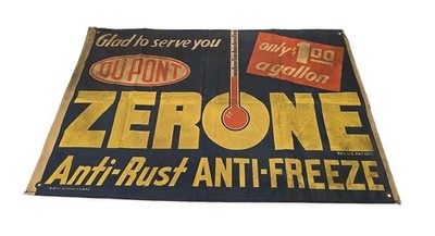 Vintage 1940s DuPont Zerone Anti-Rust Anti-Freeze Advertising 36'' Banner Sign