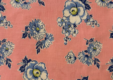 Vintage 1940s Classic Pink & Blue Flowers Feedsack fabric piece 8x11