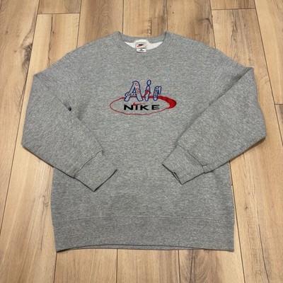 Vintage Nike Air Spell Out Crew Neck Solid Gray Pullover Sweater Sz Medium M VTG