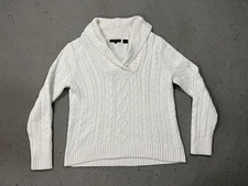 Jeanne Pierre Sweater Womens Medium White Cable Knit Shawl Collar Fisherman
