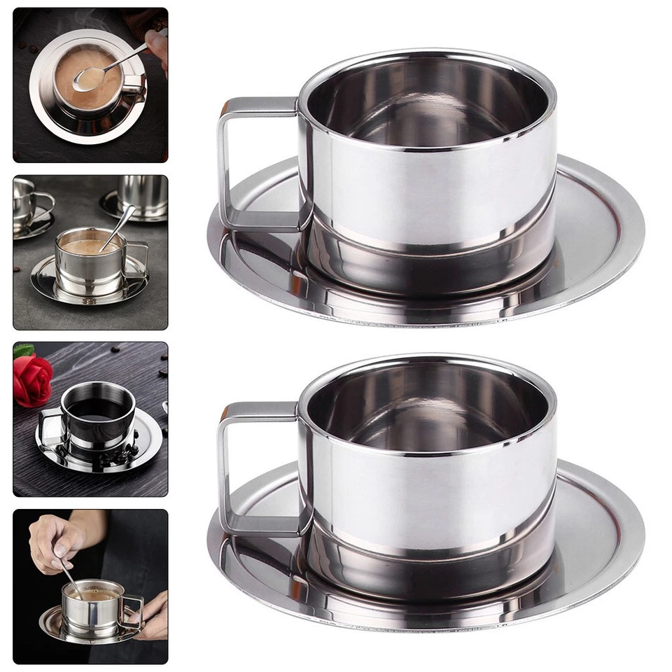  2 Sets Tazzina Da Caffè Tazzine Caffe Tazza Acciaio Inossidabile Tazze - Immagine 3 di 4
