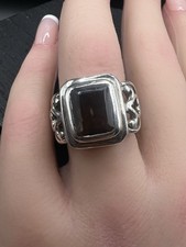 Heavy Solid Sterling Silver Smoky Quartz Ring Size 6