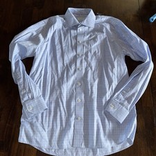 Eton Contemporary Shirt Mens 17 Blue Windowpane Plaid Spread Collar