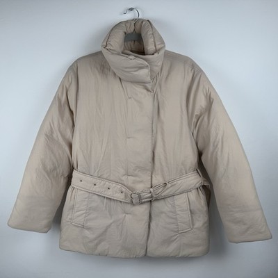 Calvin Klein Damen Crinkle Nylon Gürtel Daunenjacke Mantel Creme Gr. 6 UK Neu