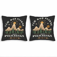 Set of 2 Throw Pillow Covers 18x18in - Mountain Range Pine Trees Sun  Clouds