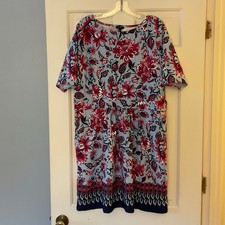 Talbots Jersey Dress Blue Floral Pockets Size XL NWT Office Weekend Brunch 