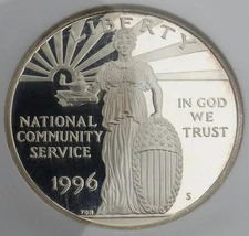 1996 S NGC PF 69 U-Cam National Community Service Silver Dollar, USA $1 Coin
