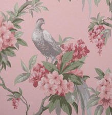 M1665_Crown Bird, Floral, Pattern Pink Grey Sage Green Fine Decor Wallpaper