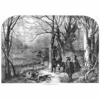 A Sharp Morning, Victorian Family Walking with Dogs - Antique Print 1861