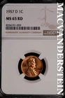 1957-D Lincoln Wheat Cent- NGC-MS65 RD Gem Brilliant Uncirculated Luster #SLM345