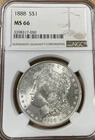1888 MS66 NGC Graded Morgan Silver Dollar Gem