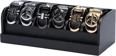 MinBoo Bamboo Belt Organizer Box,6 Grids Rack for Closet and Dark Black 