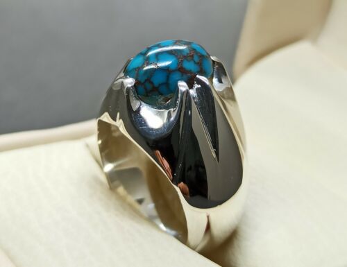Anello stella uomo Feroza fatto a mano argento sterling 925 turchese egiziano naturale 6 ct - Foto 2 di 12