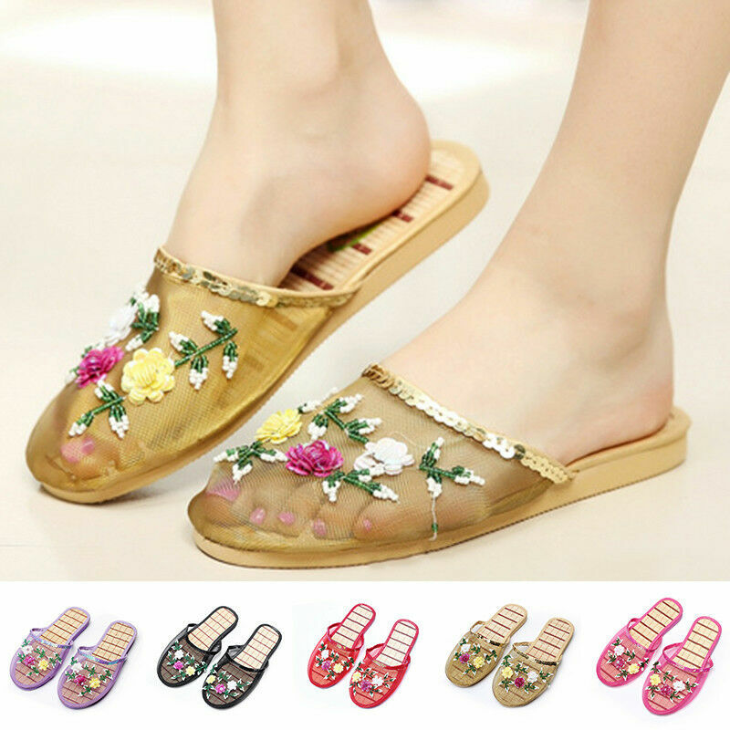 PANTOFOLA D’ORO Pantofole donna rete cinese floreali scivoli piatti infradito mocassini