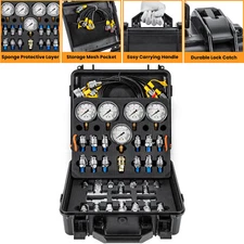 Hydraulic Pressure Test Kit with 5 Gauges 13 Couplings 14 Tee Connectors 5 Hoses