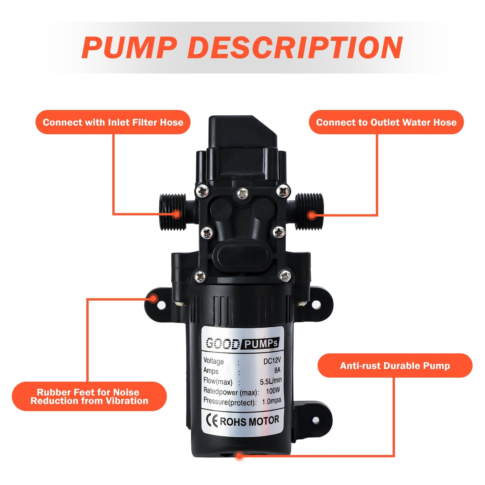 12V 100W Electric Pressure Washer Pump High Pressure Water Pump Car Sprayer Tool
