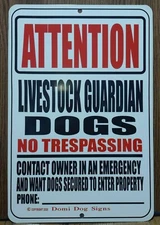 Metal Warning Livestock Guardian Dogs Sign For FENCE Beware Of Dog 8"x12"USA 
