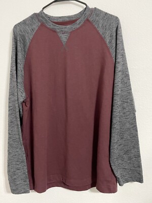 Eddie Bauer Men Long Sleeve Maroon and Gray  Pullover Shirt, Large