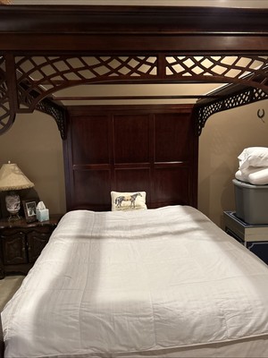Retro Canopy Bed Queen Solid Wood with metal frame