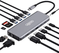 Jagrom USB C Docking Station, 14 in 1 USB C Dock with 2 HDMI & VGA, Ethernet