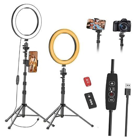 10” Ring Light with 55” Adjustable Tripod & Phone Holder, Dimmable-image