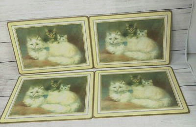 Signed Kity Cats Placemats M D Heaps Cardboard Cork Backing 11x15'' Set of 4 