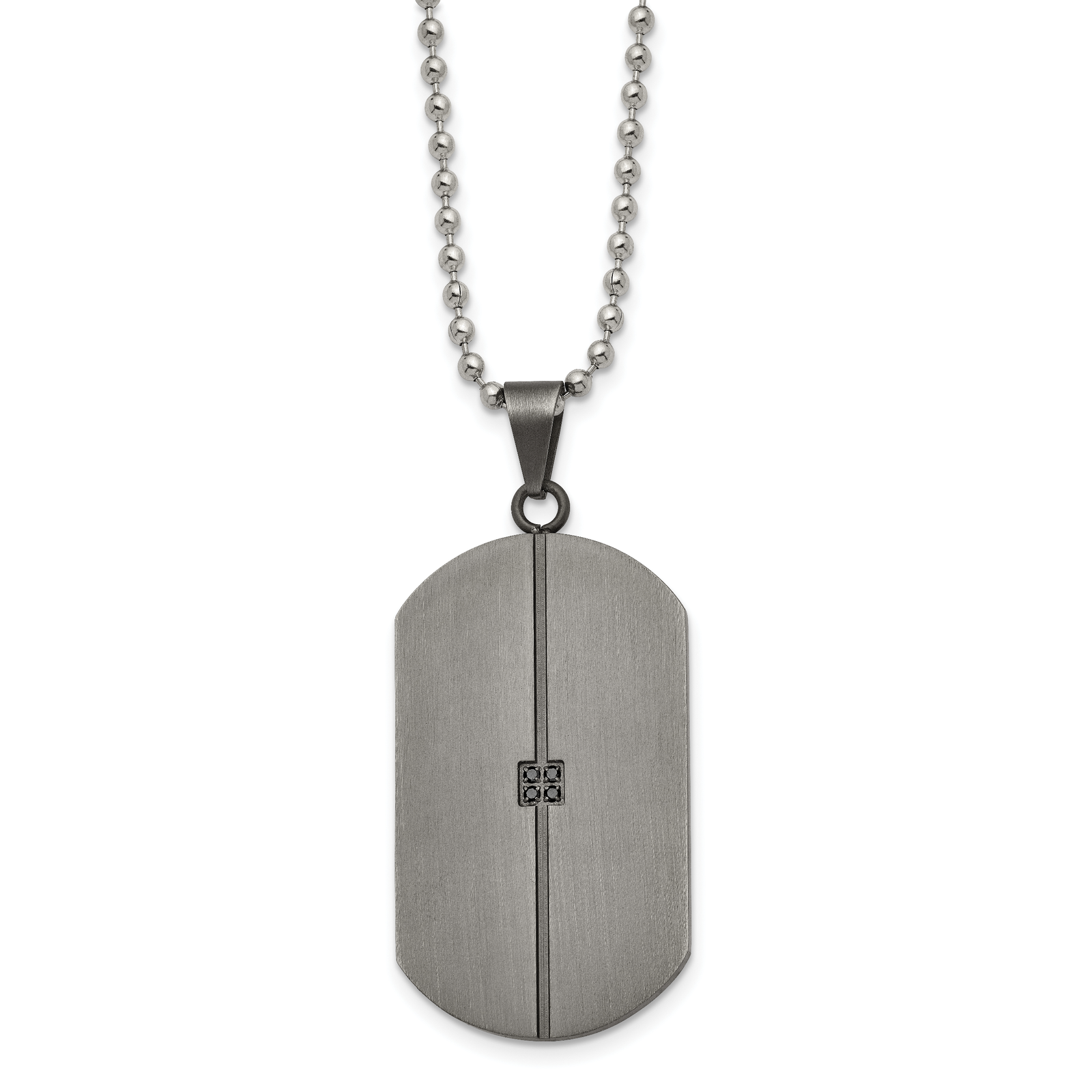 Chisel Stnls Steel .04 carat Black Diamond Dog Tag Ball Chain Necklace 22