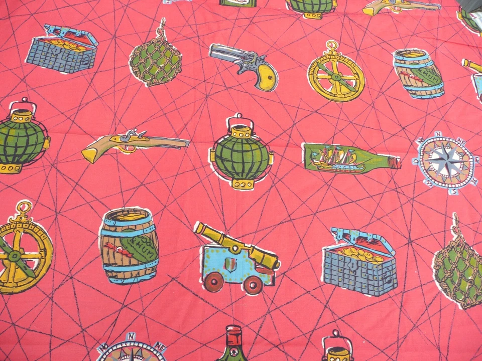 TISSU   VINTAGE en métis rouge des années 1960 BOUSSAC modèle PIRATE - Photo 2/4