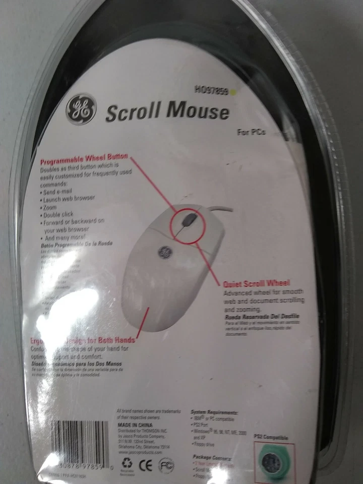 GE Scroll Mouse Ergonomic Wired 97859 For PCs, PS2 Compatible, Programable, New - Image 2 of 4
