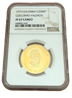 Colombia Columbia 1973 Gold 2000 Pesos NGC PF67 Cameo Guillermo