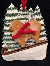 Red Pomeranian Dog Wooden Ornament Made in USA New