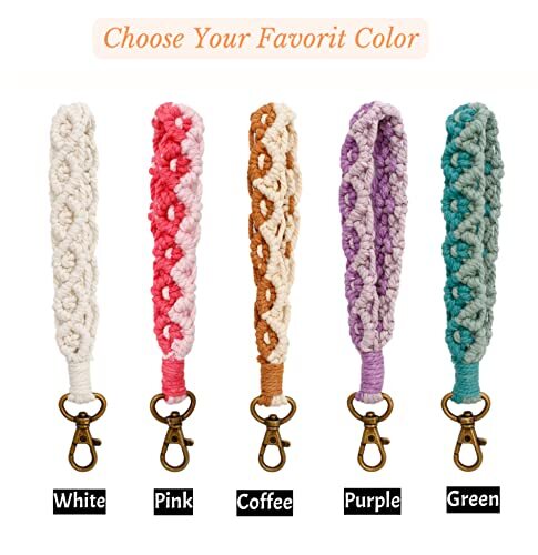 Macrame Keychain Wristlet Keychains for Women Wrist Lanyard for Keys Car Brown - Picture 3 of 6