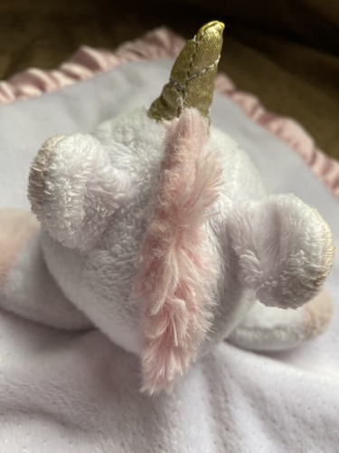 Baby Blanket Cloud Island Unicorn White Gold Lovey Pink Satin Trim 14” Lovie - Picture 10 of 11