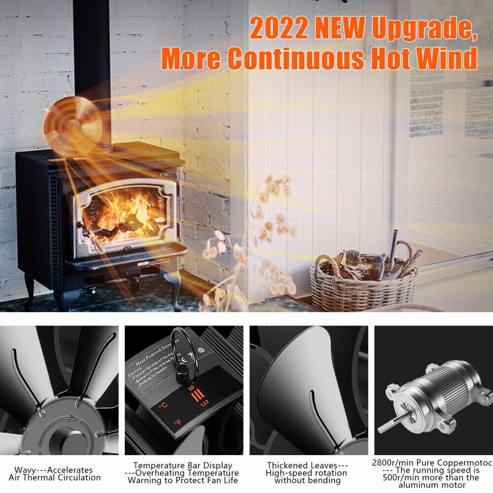 6-Blade Heat Powered Stove Fan for Wood / Log Burner/Fireplace increases  80% | eBay