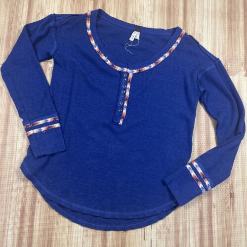 We The Free Free People blau Thermo Regenbogen Trim Langarm Henley Top Medium - Bild 2 von 14