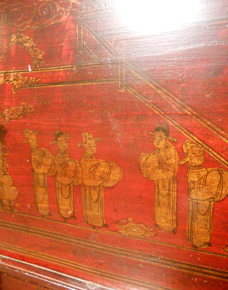 Antigo baú chinês (5482), laca vermelha pintada à mão, por volta de 1800-1849   - Imagem 3 de 4