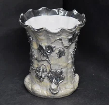 Mettlach Villeroy & Boch Grapevine Spill Vase 304 Silver Luster Stoneware 1800s