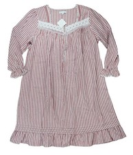 Eileen West Long Sleeve Striped Button-Front Lace Accent Womens Nightgown XL NWT