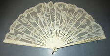 Antique Lace Hand Fan with Bone Spokes Victorian Style