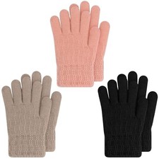 Kids Winter Gloves for 4-12 T Classic Style - Black / Light Camel / Pink Pack