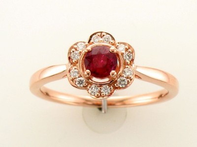 Le Vian 14K Rose Gold Flower Cocktail Ring for Women Ruby Diamonds - Size 8