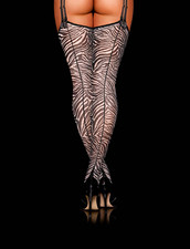 Honey Birdette Zebra Print Lace Suspender Thigh High Stockings Semi-Sheer Size M