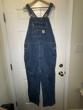 Carhartt Denim Bib Overalls Mens 36x30 Workwear Dungarees Carpenter Blue CB 21