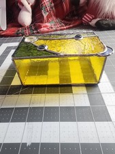 Vintage, Stained-Glass, Trinket Box Yellow Green Gems Geometric Jewelry Storage
