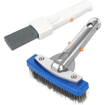 Pool Pumice Stone & 5.5'' Stainless Steel Brush Kit with Handle | Pumice Stone