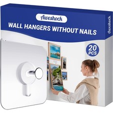 Picture Hangers Without Nails, Nail Free Wall Hangers,20 Counts Clear 