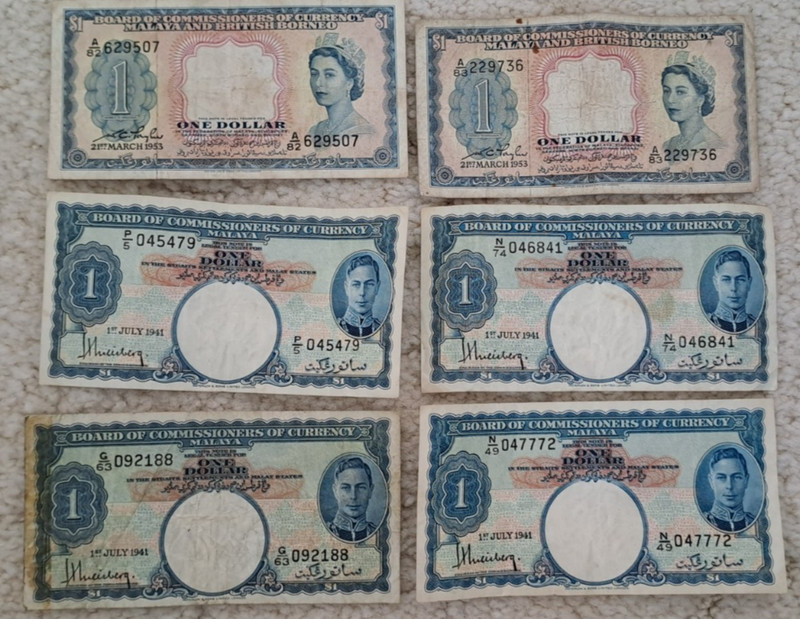 Malaysia Malaya and British Borneo 6 x 1 dollar 1941 1953 - see other sales