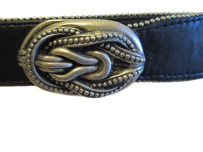 Fahrenheit NY Connie Bates Leather Belt Womens Medium Black Pewter Knot Buckle