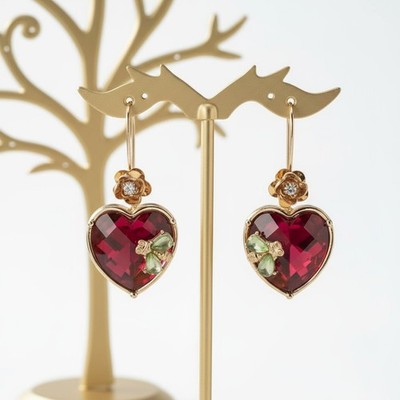 Betsey Johnson Stone Heart Drop Earrings | Purple Red Faceted Stone