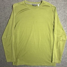 Ibex Men's Green Gray 100% Merino Wool Zque Long Sleeve Baselayer Shirt Size L